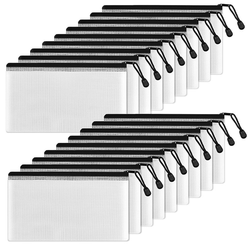 SUNEE Plastic Pencil Pouch 4.6x9.2 in (Black, 18 Packs), Small Storage Bags, Plastic Zip File Bags, for School Office Travel Storage - Image 1